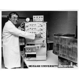 Pharmacology laboratory manager, Ian MacFarlane, demonstrating polygraph recorder