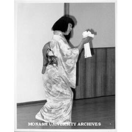 Mrs Yurito Saito performing kabuki style dance at a lunch-time concert in the Music Auditorium