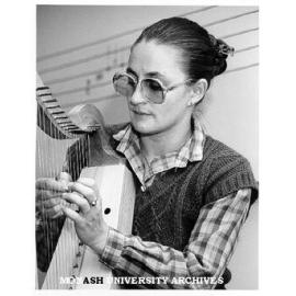 Carol Williams playing Medieval minstrel harp
