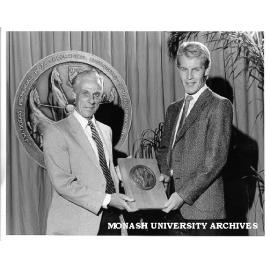 Winner of J. W. Dodds Memorial Medal, Stuart Higgins (right) with Mr R. G. Austin, of Clyde-Riley Dodds