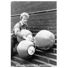 Tri-sphere aero-engine, with designer/builder Stuart Higgins, winner of Burke and Wills Award at Professional Engineering Week's Ingenuity Games