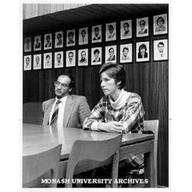 Staff liaison officer for Mechanical Engineering Alumni Association, Roger La Brooy, and association president Jane Alcorn