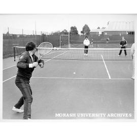 'Engineering Mates', from left: Mr Bruce Kuhnell, John Lee and Professor Bill Melbourne, part of team to win the Waverley District 'C Special' Autumn night tennis competition