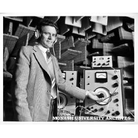 Dr Robin Alfredson working in aechoic chamber