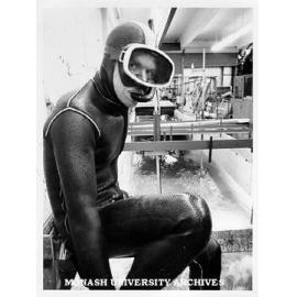 Student Bruce Chandler in wave tank