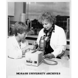 Physiologist Dr Magda Weiss (right) with technical officer Mrs Val Ford