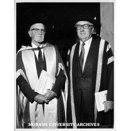 Emeritus Professor A. K. McIntyre (left), with Ian Langlands, after award of honorary Doctor of Science