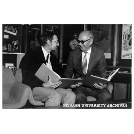 Polish Ambassador Mr I. Kossakowski with Professor Jiri Marvan and gift of books and records from Polish Ministry of Foreign Affairs