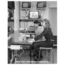 Students Simone Kahalis and Carmel Ganguzza in child study observation room