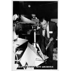 Dean of Science, Professor Bill Muntz with entry in Science Talent Search. Model created by Julius Kornides of Essendon Grammar