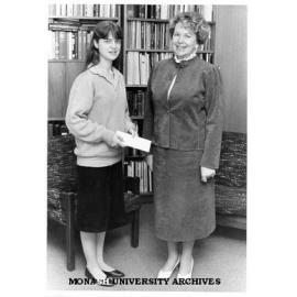 Mrs Margaret Endersbee (right) presenting prize for best first year female student in Science to Michelle Hill