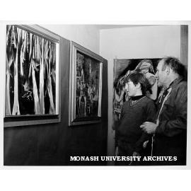 Mr F. Baker and son Joshua at Visual Arts Exhibition gallery on Open Day