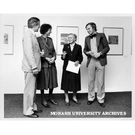 Mrs Olive Hirschfeld (second right) with, from left: Vice-Chancellor Professor Ray Martin; gallery director Mrs Betty Clarke; and Professor Patrick McCaughey