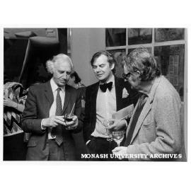 Professor Kevin Westfold, Professor Patrick McCaughey and Mr Roger Kemp at opening of retrospective on Blake Prize