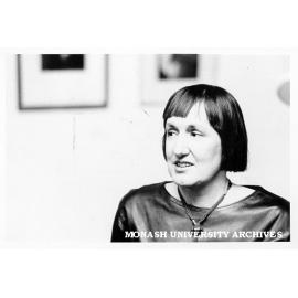 Beatrice Faust at opening of 'The Lens and Eye' exhibition