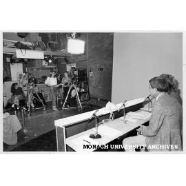 Channel 1 1/4 providing 'hands-on' experience for students under guidance of film director Peter Watkins (right)