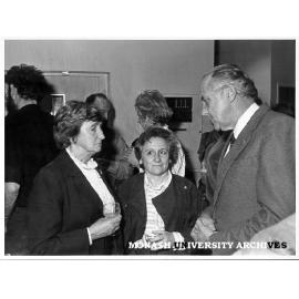 Guests at opening of Women's Studies Centre. Mrs Jean Melzer, former ALP Senator (left), Mrs Alba Romano of Classical Studies, and Deputy Vice-Chancellor Professor Ian Polmear