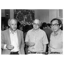Guests at opening of Women's Studies Centre, Mr Phillip Siggins (Arts Faculty, left), Professor Graeme Davison (History, centre) and Mr C. L. Ten (Philosophy)