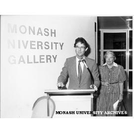 Professor John Hay and Mrs Jean McCaughey opening Centre for Women's Studies in the foyer of Gallery building