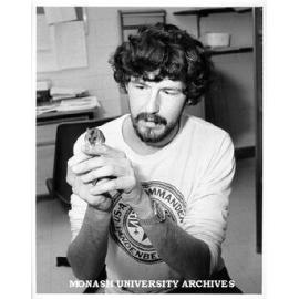 Visiting Swiss zoologist Dr Henri Frey with fat-tailed dunnart