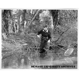 Dr John Baldwin electro-fishing for lampreys