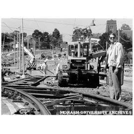 Dr Mike Taylor at roadworks at intersection of Burke Road and freeway link
