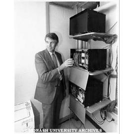 Computer Centre director Dr Cliff Bellamy explaining MONET node