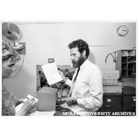 Systems programmer Ron Sawyer in Computer Centre office