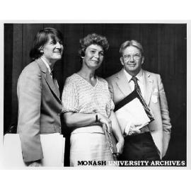 Justice Elizabeth Evatt (left), Mrs Helga Kuhse and Professor David Allbrook (UWA) at conference organised by Centre for Human Bioethics