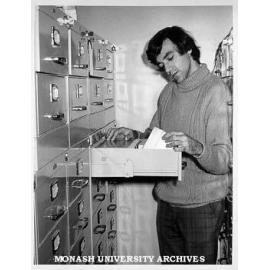 Student Mr John Ingleson, at Main library micro-fiche collection of Southeast Asia