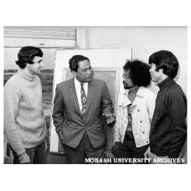 Professor Ida Bagus Mantra (second left) of Udayana University talking with students at Centre for Southeast Asian Studies, from left: John Ingleson, Putu Kompiang and Yuji Suzuki