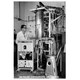 Student Don Chaplin using demagnetisation cryostat