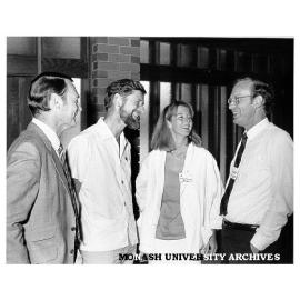 Participants in workshop on organisational change. Superintendent Bob Bocher (Victoria Police, left), Professor Fred Smith (Physics), Ms Monica Bladier (Ministry of Education) and Dr Robert Hockey