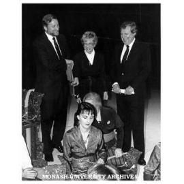 Senator Gareth Evans (left), Professor Margaret Kartomi and Professor Mal Logan at the launch of the Institute for Contemporary Asian Studies