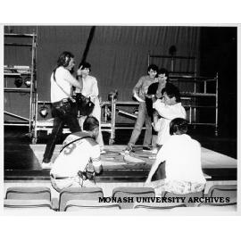 Television team filming final scene of 'Don't Worry be Yuppie' at the Alexander Theatre