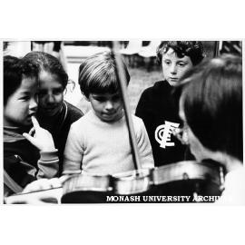 Krongold Centre children taking part in enrichment program with members of National Music Camp Students Association