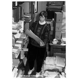 University Records Manager and Archivist Dr Ann Mitchell in the Archives repository area in the Main Library