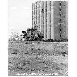 Construction of roads and drainage for Science Park with Halls of residence in background