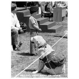 Harry Webster and Regiment mascot, Luke watching parade