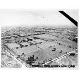 Aerial view of university site looking north west from corner of Wellington and Blackburn roads (drive-in in bottom right corner)