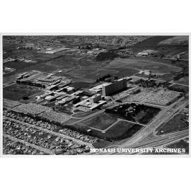 Aerial view of campus looking north east from intersection of Wellington and Dandenong roads