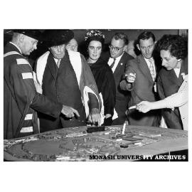 Interim Council Chairman Robert Blackwood (left), Mr Justice Lowe and other guests following opening ceremony, March 1961