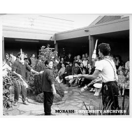 Jugglers entertaining visitors in Arts and Crafts Centre courtyard, Open Day 89