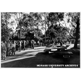 Queue for 'garage sale' of used equipment