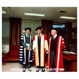 Vice-Chancellor Professor Ray Martin (left), HRH Prince Philip, Duke of Edinburgh, and Chancellor Sir George Lush following Jubilee Graduation