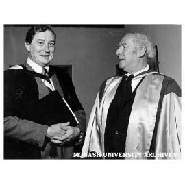 Honorary Doctor of Letters Professor A. D. Hope (right) with Professor D. Bradley