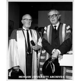 Honorary Doctor of Science Emeritus Professor Archie McIntyre, with Chancellor Sir Richard Eggleston
