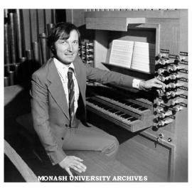 John O'Donnell at console of Louis Matheson Pipe Organ