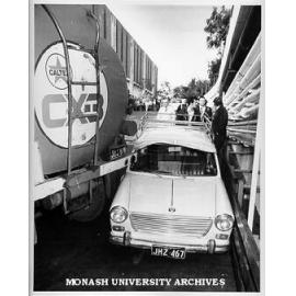 Accident scene in ramp at western end of Menzies building