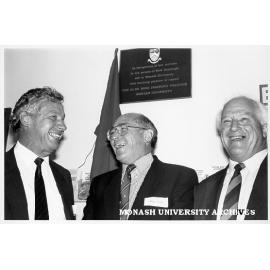 Unveiling of plaque at Alan Rose Teaching Practice, Dean of Medicine Professor Robert Porter (left) with Dr Alan Rose (centre) and Professor Neil Carson.